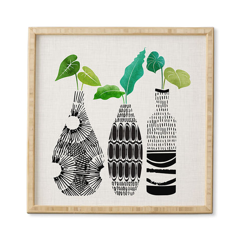 Modern Tropical Black and White Tribal Vases Framed Wall Art