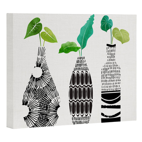 Modern Tropical Black and White Tribal Vases Art Canvas