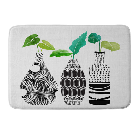 Modern Tropical Black and White Tribal Vases Memory Foam Bath Mat
