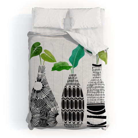 Modern Tropical Black and White Tribal Vases Comforter
