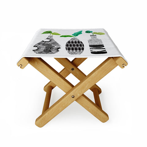 Modern Tropical Black and White Tribal Vases Folding Stool