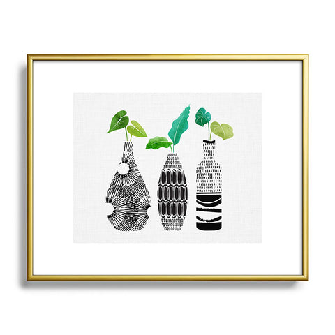 Modern Tropical Black and White Tribal Vases Metal Framed Art Print
