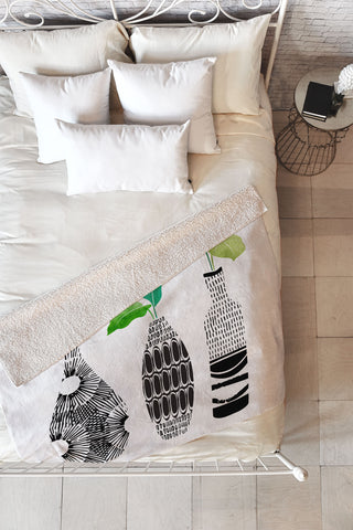 Modern Tropical Black and White Tribal Vases Fleece Throw Blanket