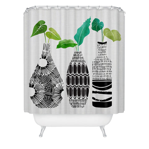 Modern Tropical Black and White Tribal Vases Shower Curtain