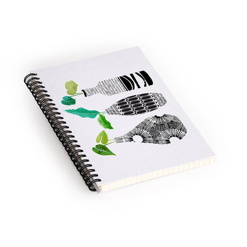 Modern Tropical Black and White Tribal Vases Spiral Notebook