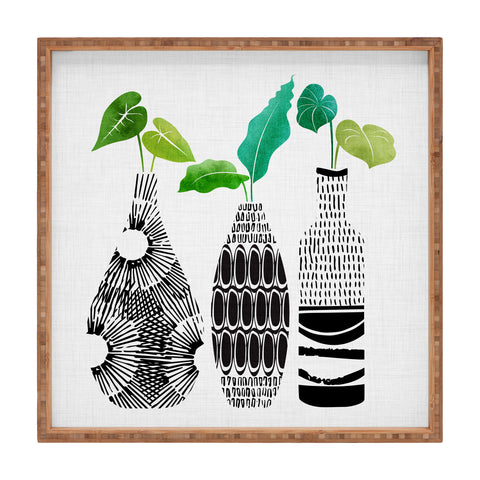 Modern Tropical Black and White Tribal Vases Square Tray