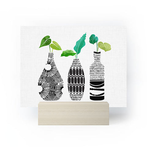 Modern Tropical Black and White Tribal Vases Mini Art Print