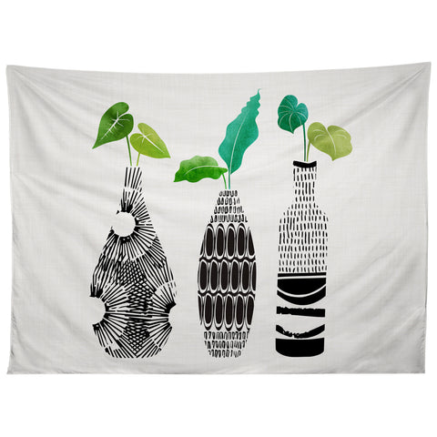 Modern Tropical Black and White Tribal Vases Tapestry