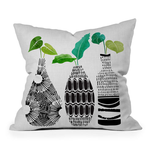 Modern Tropical Black and White Tribal Vases Throw Pillow
