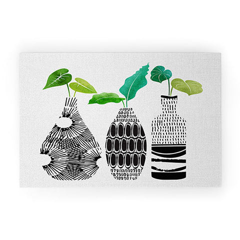 Modern Tropical Black and White Tribal Vases Welcome Mat
