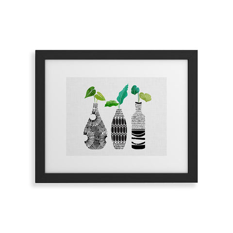 Modern Tropical Black and White Tribal Vases Framed Art Print