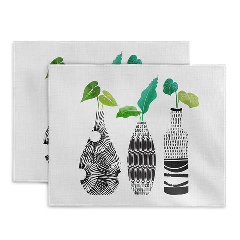 Modern Tropical Black and White Tribal Vases Placemat