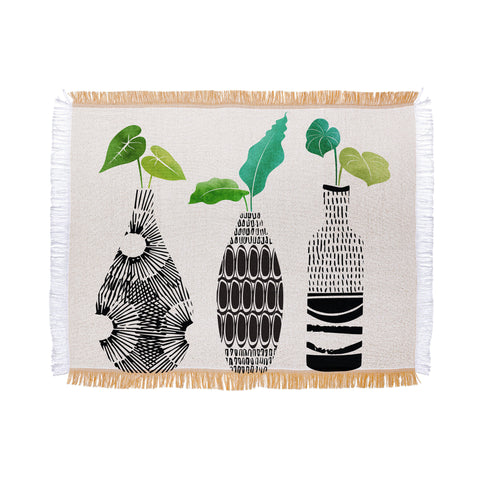 Modern Tropical Black and White Tribal Vases Throw Blanket