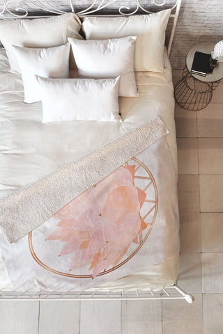 Modern Tropical Blush Zen Lotus Fleece Throw Blanket