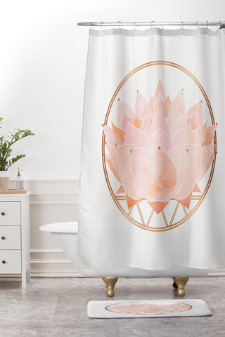 Modern Tropical Blush Zen Lotus Shower Curtain And Mat