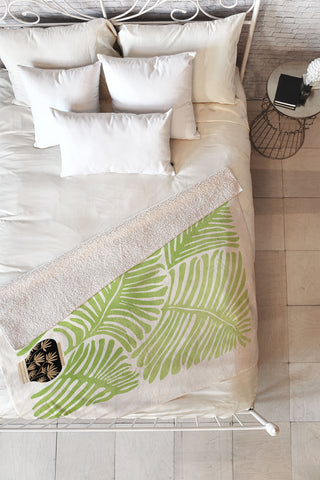 Modern Tropical Bohemian Fern Fleece Throw Blanket