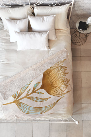 Modern Tropical Bohemian Sunflower Fleece Throw Blanket