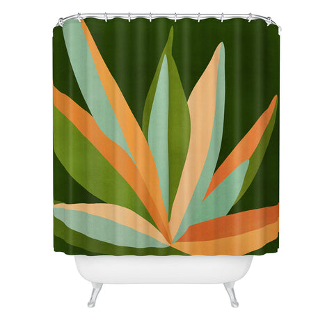 Modern Tropical Colorful Agave Painted Cactus Shower Curtain