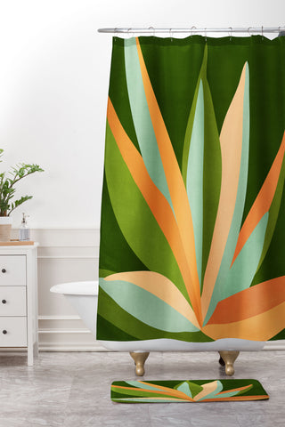 Modern Tropical Colorful Agave Painted Cactus Shower Curtain And Mat