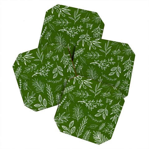 Modern Tropical Emerald Forest Botanical Coaster Set