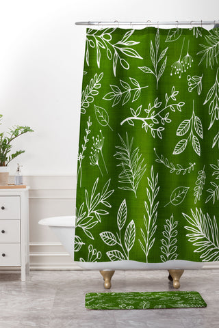 Modern Tropical Emerald Forest Botanical Shower Curtain And Mat