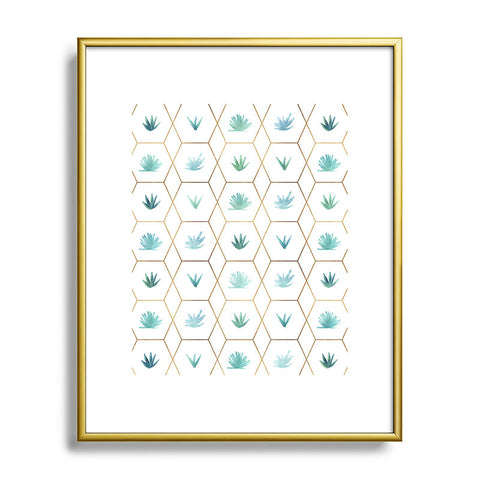 Modern Tropical Geometric Succulents Metal Framed Art Print