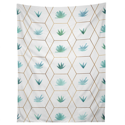 Modern Tropical Geometric Succulents Tapestry