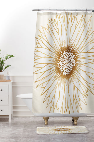 Modern Tropical Gold Sunflower Shower Curtain And Mat