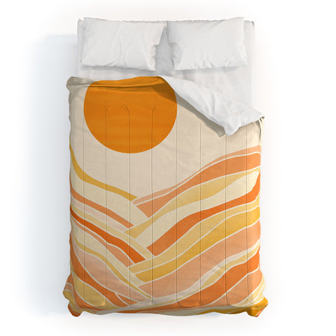 Modern Tropical Golden Mountain Sunset Comforter