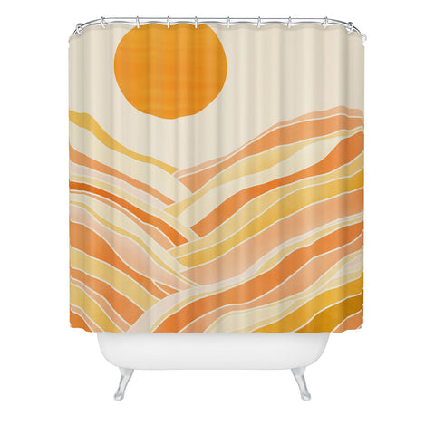 Modern Tropical Golden Mountain Sunset Shower Curtain
