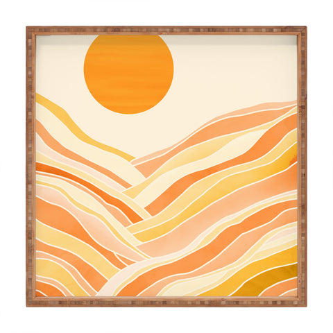 Modern Tropical Golden Mountain Sunset Square Tray