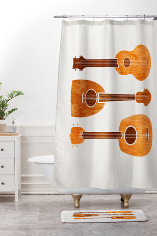Modern Tropical Hawaiian Ukuleles Shower Curtain And Mat