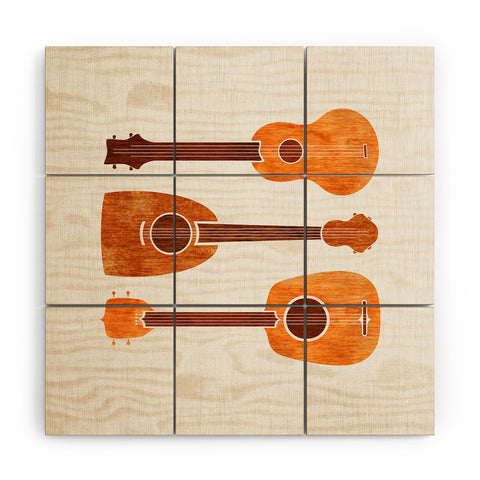 Modern Tropical Hawaiian Ukuleles Wood Wall Mural