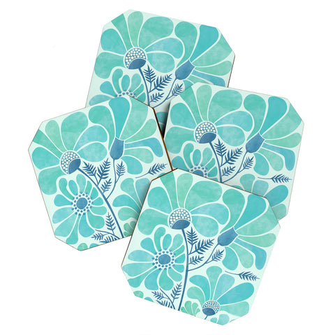 Modern Tropical Himalayan Blue Poppies II Coaster Set