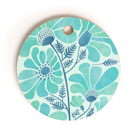 Modern Tropical Himalayan Blue Poppies II Cutting Board Round