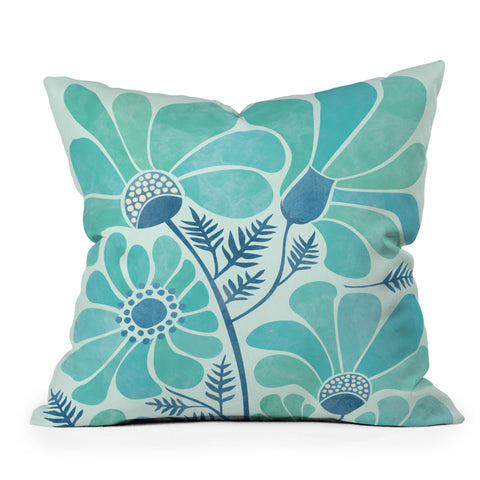 Modern Tropical Himalayan Blue Poppies II Throw Pillow