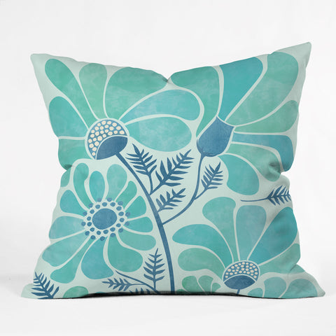 Modern Tropical Himalayan Blue Poppies II Outdoor Throw Pillow