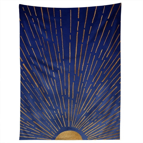 Modern Tropical Indigo Twilight Tapestry