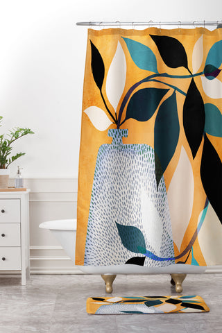 Modern Tropical Ivy in the Courtyard Shower Curtain And Mat