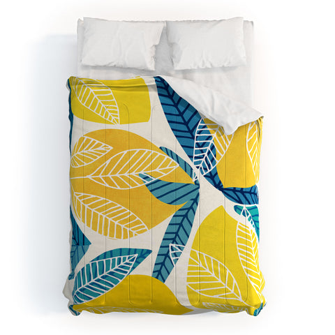 Modern Tropical Lemon Tree Abstract Fruit Art Comforter