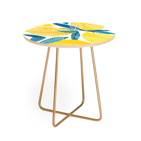 Modern Tropical Lemon Tree Abstract Fruit Art Round Side Table