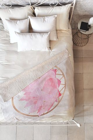 Modern Tropical Lotus Blossom Fleece Throw Blanket