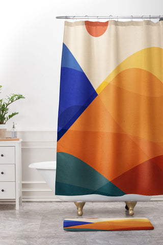 Modern Tropical Meditative Mountains Shower Curtain And Mat