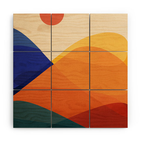 Modern Tropical Meditative Mountains Wood Wall Mural