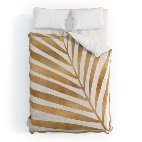 Modern Tropical Metallic Gold Palm Leaf Duvet Cover