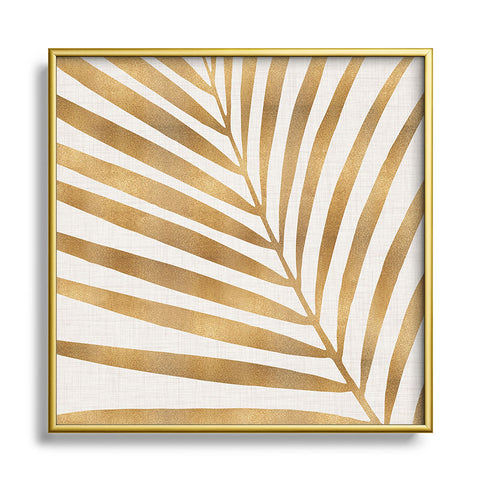 Modern Tropical Metallic Gold Palm Leaf Metal Square Framed Art Print