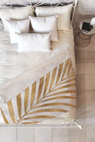 Modern Tropical Metallic Gold Palm Leaf Fleece Throw Blanket