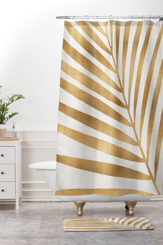 Modern Tropical Metallic Gold Palm Leaf Shower Curtain And Mat