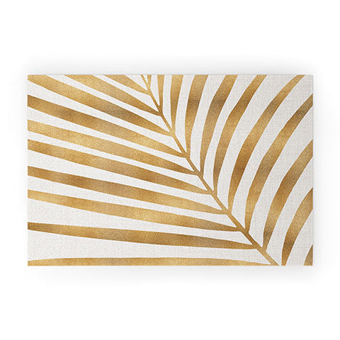 Modern Tropical Metallic Gold Palm Leaf Welcome Mat