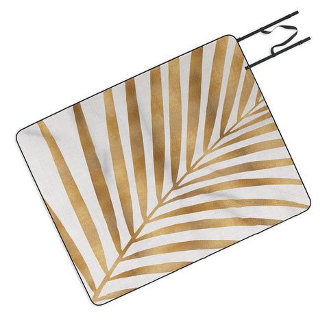 Modern Tropical Metallic Gold Palm Leaf Picnic Blanket